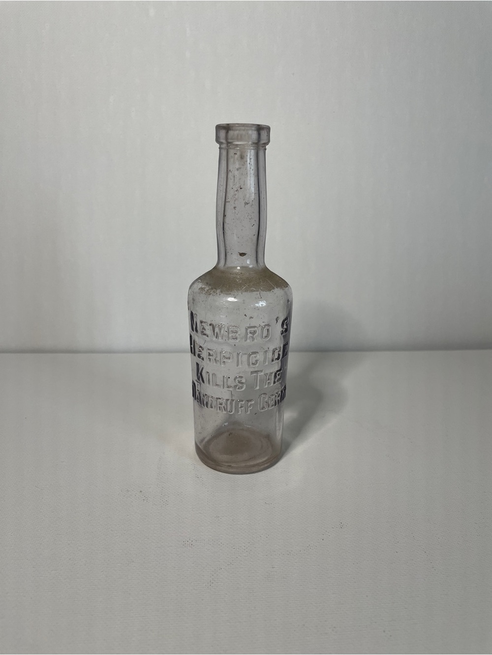 Antique Vintage Newbro’s Herpicide Embossed Glass Bottle with Raised Lettering